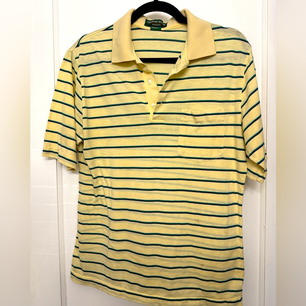Grand Slam Yellow and Green Polo Shirt Sporty Knit Design Size Medium
